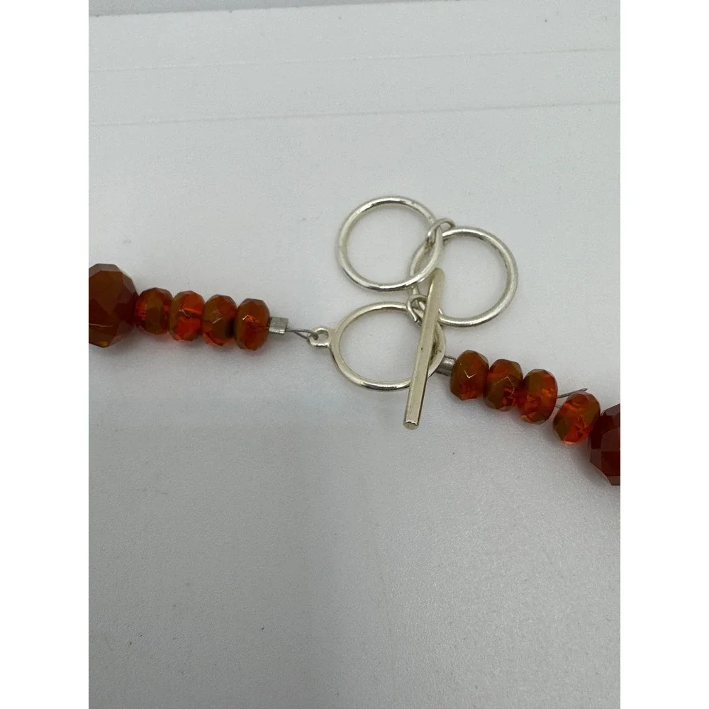 Fire Agate Chunky Beaded Necklace and Dangle Earrings Set Orange Brown Boho